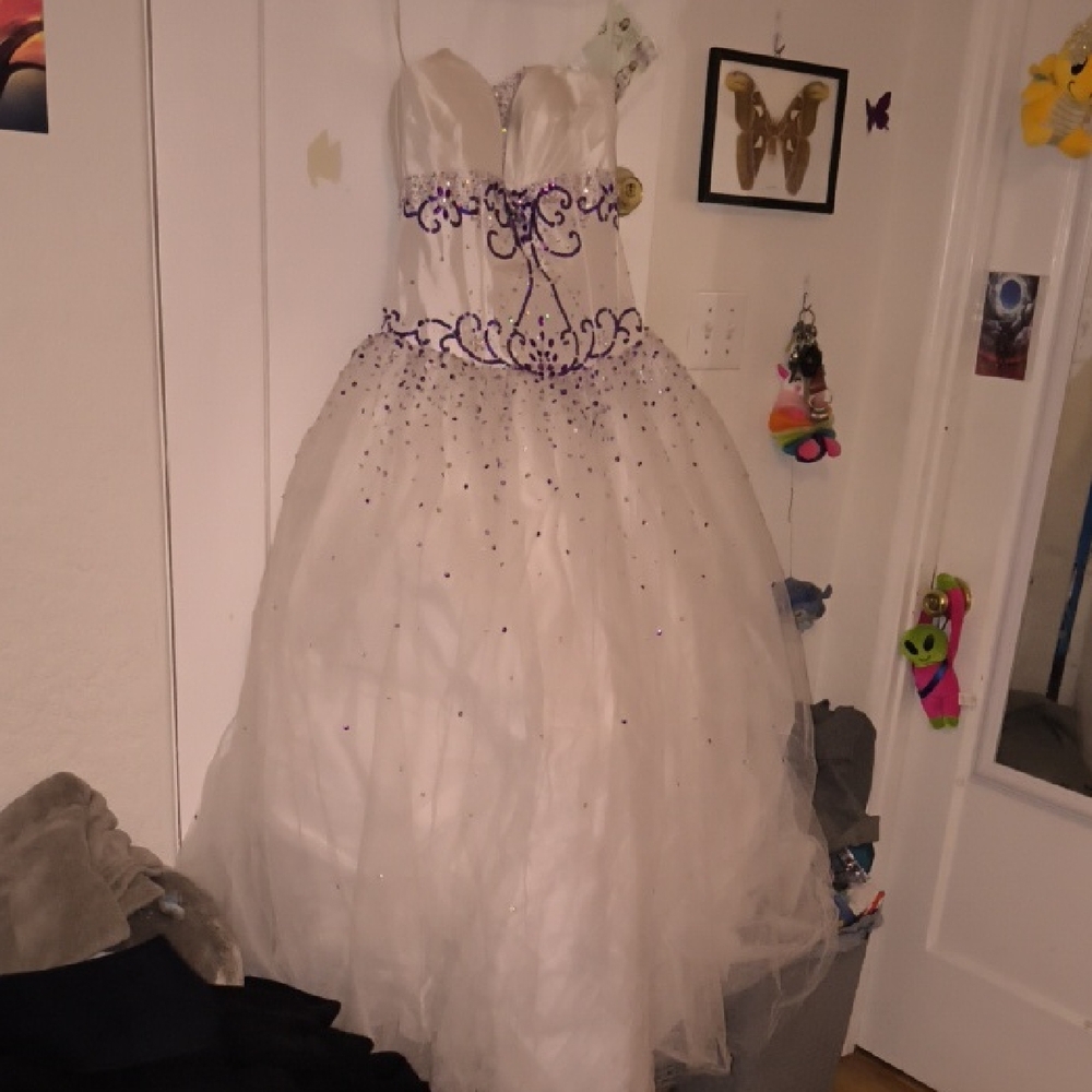Mary's Bridal | White and Purple Prom Dress